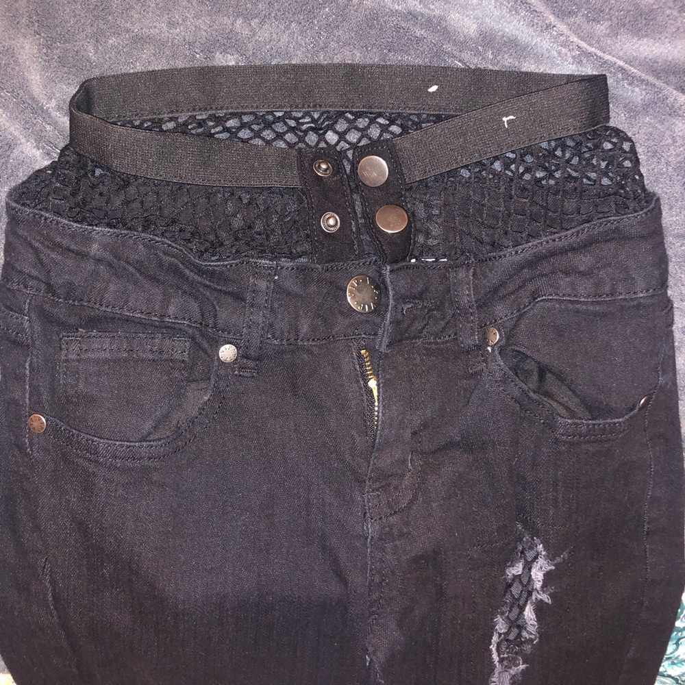 Black skinny’s w fishnet inserts